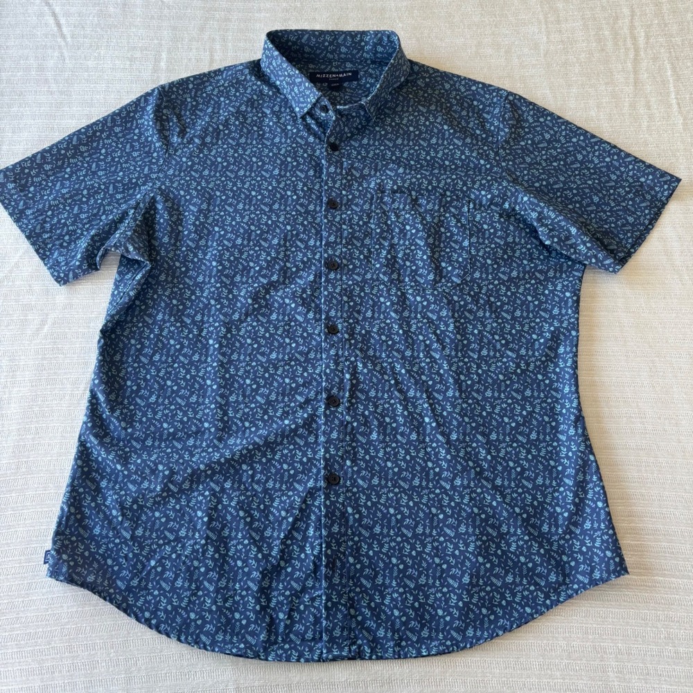 Mizzen+Main Leeward Trim Fit Short Sleeve Shirt XL Navy Blue Floral 1WS-0043-T - Picture 2 of 10